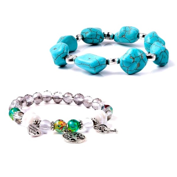 Sold Blue Howlite, Multi Bead Stretch Charm Bracelet - Picture 2 of 8